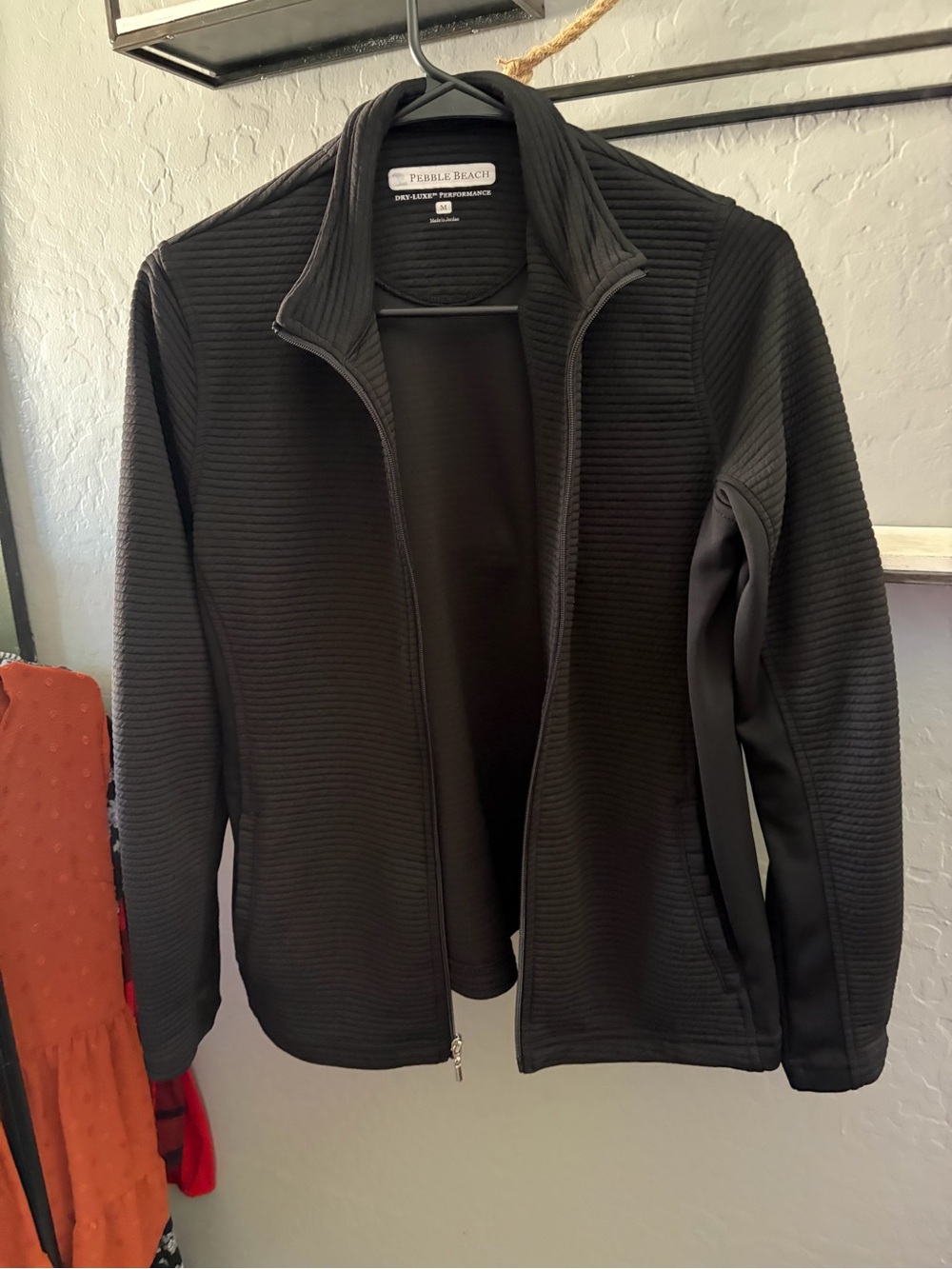 Pebble Beach Black Lightweight Ribbed Zip Jacket
